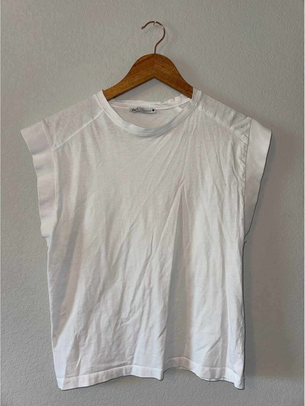 Small Zara White Tee Muscle Shirt with Cut Off Sleeves